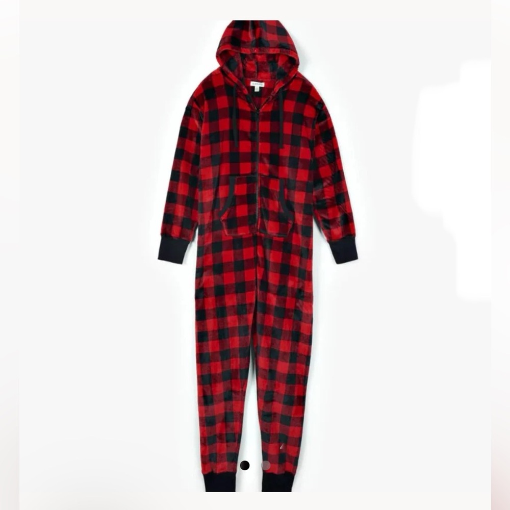 Totally Pink Buffalo Plaid Fleece Hooded Onesie Buffalo Women’s Size Large
